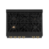 ZLINE 36" Autograph Rangetop, Black Stainless, Gold Accents, RTBZ-36-CB