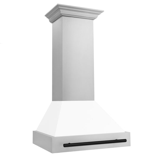 ZLINE 36" Autograph Stainless Wall Range Hood, White, Black accents, 8654STZ-WM36-MB