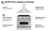 ZLINE 36" Bundle Range RA36 & Wall Range Hood KB-36, 2KP-RARH36