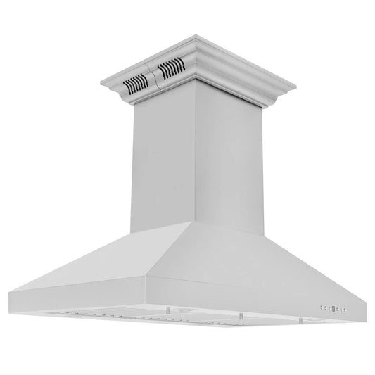 ZLINE CrownSound‚ Ducted Vent Island Mount Range Hood in Stainless Steel, Built-in Bluetooth Speakers, KL3iCRN-BT