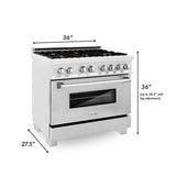 ZLINE 36" Dual Fuel Range, DuraSnow, Stainless, Brass Burners, RAS-SN-BR-36
