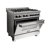 ZLINE 36" Dual Fuel Range, Snow Stainless, Snow Stainless Door, RAS-SN-36