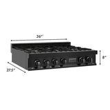 ZLINE 36" Porcelain Rangetop, Black Stainless, Brass Burners,RTB-BR-36
