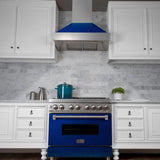 ZLINE 36" Professional Dual Fuel Range in Snow Stainless, Blue Gloss Door, RAS-BG-36