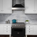 ZLINE 36" Professional Dual Fuel Range, Snow Stainless, Black Matte Door, RAS-BLM-36