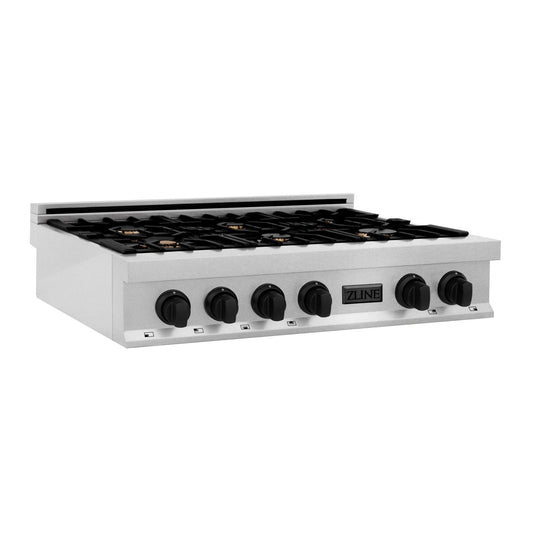 ZLINE 36" Rangetop, DuraSnow Stainless, MatteBlack Accents, RTSZ-36-MB