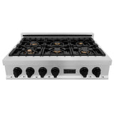 ZLINE 36" Rangetop, DuraSnow Stainless, MatteBlack Accents, RTSZ-36-MB