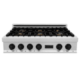 ZLINE 36" Rangetop, DuraSnow Stainless, MatteBlack Accents, RTSZ-36-MB