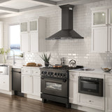 ZLINE 36" Wall Range Hood, Black Stainless, Crown Molding, BSKBNCRN-36