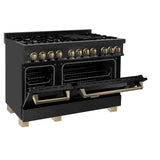 ZLINE 48" Autograph Dual Fuel Range, Black Stainless, Gold, RABZ-48-G