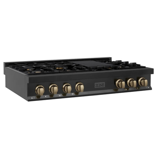 ZLINE 48" Autograph Rangetop, Black Stainless, Champagne Bronze Accents, RTBZ-48-CB