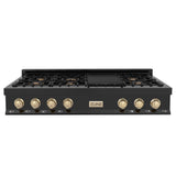 ZLINE 48" Autograph Rangetop, Black Stainless, Gold Accents, RTBZ-48-G