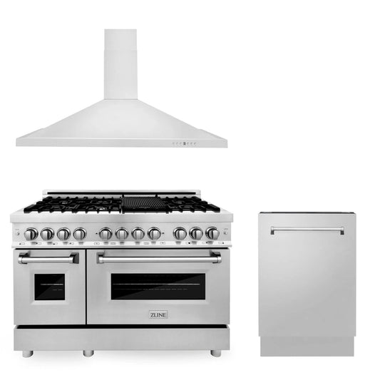 ZLINE 48" Bundled Stainless DualRange RangeHood Dishwasher 3KP-RARH48-DWV