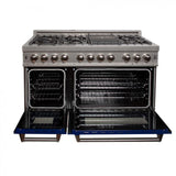 ZLINE 48" Dual Fuel Range in Snow Stainless, Blue Gloss Door, RAS-BG-48
