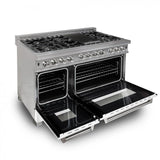ZLINE 48" Dual Fuel Range Snow Stainless, White Matte Door, RAS-WM-48