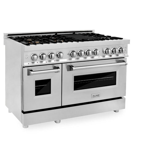 ZLINE 48" Gas Burner/Electric Oven Range Stainless, Brass Burners, RA-BR-48