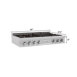 ZLINE 48" Porcelain Rangetop, DuraSnow®, 7 Brass Burners, RTS-BR-48
