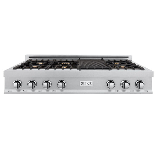 ZLINE 48" Porcelain Rangetop, DuraSnow®, 7 Brass Burners, RTS-BR-48