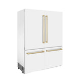 ZLINE 60" Autograph Edition French Door Refrigerator, Internal Water, Ice Dispenser, White Matte, Champagne Bronze Accents RBIVZ-WM-60-CB