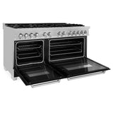 ZLINE 60" Dual Fuel Range Snow Stainless, Black Matte Door, RAS-BLM-60