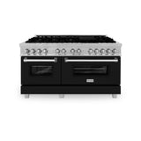 ZLINE 60" Dual Fuel Range Snow Stainless, Black Matte Door, RAS-BLM-60