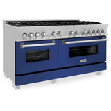 ZLINE 60" Dual Fuel Range Snow Stainless, Blue Matte Door, RAS-BM-60