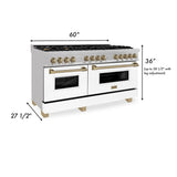 ZLINE 60"Autograph Range Dual Fuel, DuraSnow, White Door,RASZ-WM-60-G
