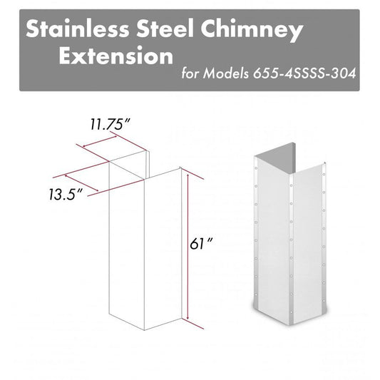 ZLINE 61" Extended Chimney and Crown, 655-4SSSS-30-304-E