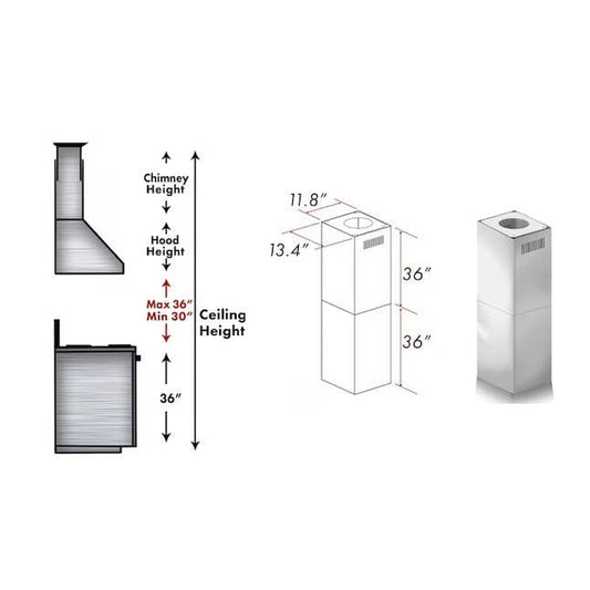 ZLINE 71" Extended Chimney, 2PCEXT-681i-30/36
