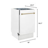 ZLINE Autograph 18" Dishwasher White Door, Bronze Handle DWVZ-WM-18-CB