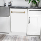 ZLINE Autograph 18" Dishwasher White Door, Bronze Handle DWVZ-WM-18-CB