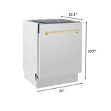 ZLINE Autograph 24" Dishwasher Stainless Door, Champagne Bronze Handle DWVZ-304-24-CB