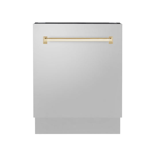ZLINE Autograph 24" Dishwasher Stainless Door, Gold Handle DWVZ-304-24-G