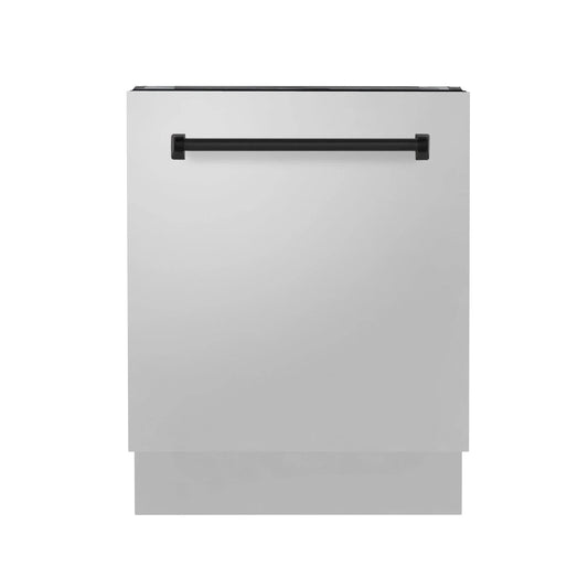 ZLINE Autograph 24" Dishwasher Stainless Door, Matte Black Handle DWVZ-304-24-MB