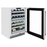 ZLINE Autograph 24 in. Dual Zone 44 Bottle Wine Cooler With Stainless Steel Glass Door And Matte Black Handle RWDOZ-GS-24-MB