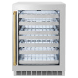 ZLINE Autograph 24 in. Dual Zone 44 Bottle Wine Cooler With Stainless Steel Glass Door And Polished Gold Handle RWDOZ-GS-24-G