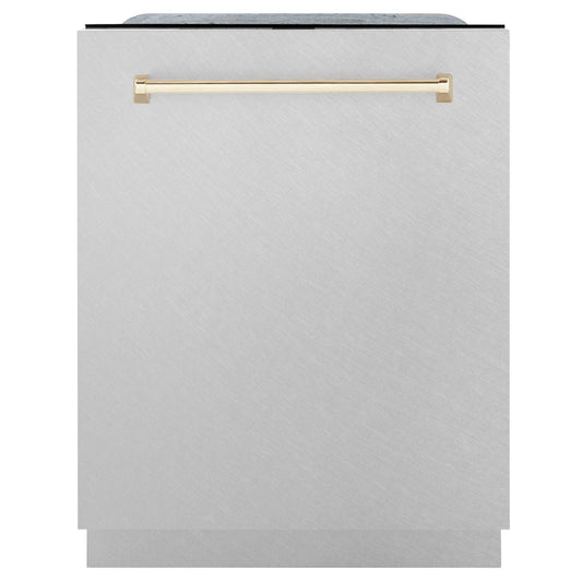 ZLINE Autograph Edition 24" Dishwasher DuraSnow, Gold DWMTZ-SN-24-G