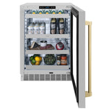 ZLINE Autograph Edition 24 in. Touchstone 151 Can Beverage Fridge With Stainless Steel Glass Door And Champagne Bronze Handle RBSOZ-GS-24-CB