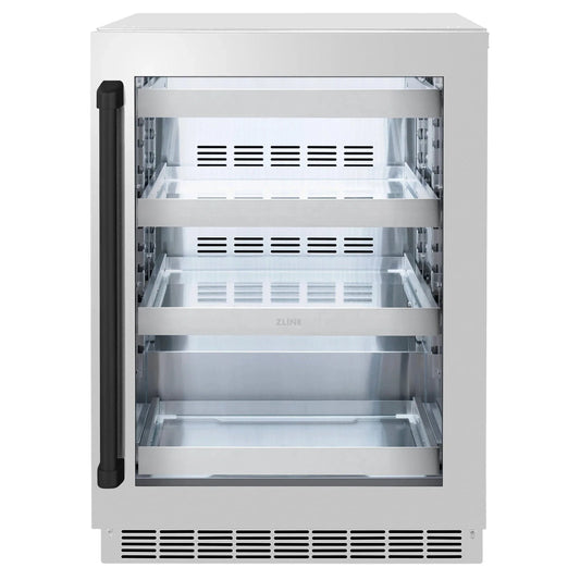 ZLINE Autograph Edition 24 in. Touchstone 151 Can Beverage Fridge With Stainless Steel Glass Door And Matte Black Handle RBSOZ-GS-24-MB