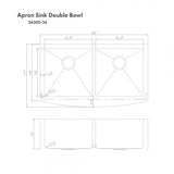 ZLINE Farmhouse 36" Double Bowl Apron Sink Stainless Steel, SA50D-36