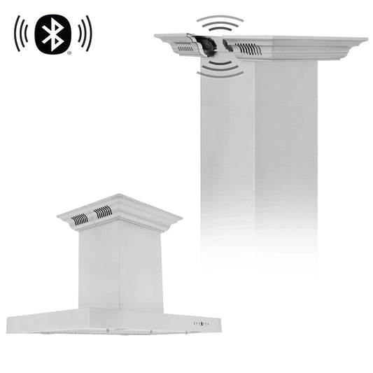 Zline Island Mount Range Hood in Stainless Steel with Built-in ZLINE CrownSound™ Bluetooth Speakers KE2iCRN-BT