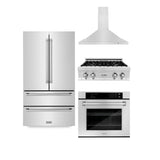 ZLINE Kitchen Package Refrigerator, Rangetop, Rangehood, Wall Oven, 4KPR-RTRH30-AWS