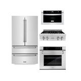 ZLINE Kitchen Package Refrigerator, Rangetop, Wall Oven, Microwave 4KPR-RT30-MWAWS