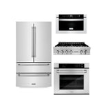 ZLINE Kitchen Package Refrigerator, Rangetop, Wall Oven, Microwave 4KPR-RT36-MWAWS