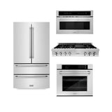 ZLINE Kitchen Package Refrigerator, Rangetop, Wall Oven, Microwave 4KPR-RT48-MWAWS