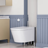 Wall-Hung Elongated Toilet in White with Slow-Closing Lid, Heated Seat, Auto Flush, Remote Control, and Night Light