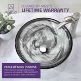 Mezzo Series 17 in. Round Bathroom Vessel Sink with Stain-Resistant Non-Porous Surface in Slumber Wisp Finish Glass