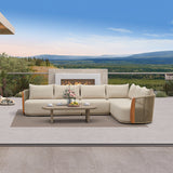 PURPLE LEAF Hailar L-Shaped Patio Conversation Set with Genuine Teak Cushions and Pillows Olefin Rope Backres Outdoor Couch Sets for Backyard Porch
