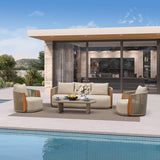 PURPLE LEAF Hailar U-Shaped Patio Conversation Set with Genuine Teak Cushions and Pillows Olefin Rope Backres Outdoor Couch Sets for Porch Garden