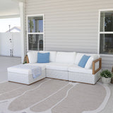 PURPLE LEAF Griffin U-shaped Patio Conversation Set White with Cushion Pillows Ottoman and Premium Leather for Gathering Entertaining